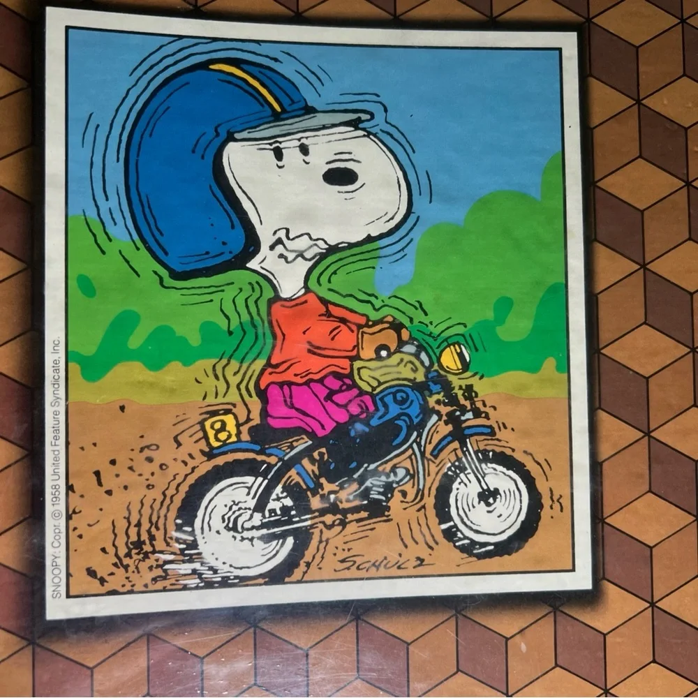 Vintage Snoopy Motorcycle Binder with Geometric Design